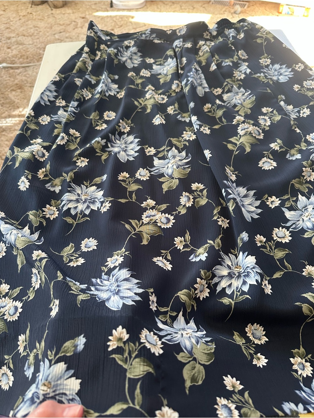 Navy Floral Maxi Skirt with Blue & Green Blooms
